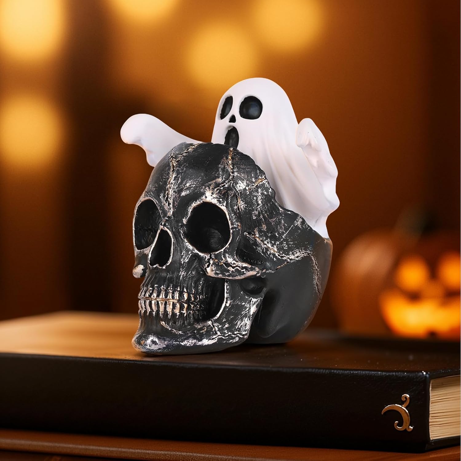 LCCCK Mini Skull with Ghost Halloween Decor Figure