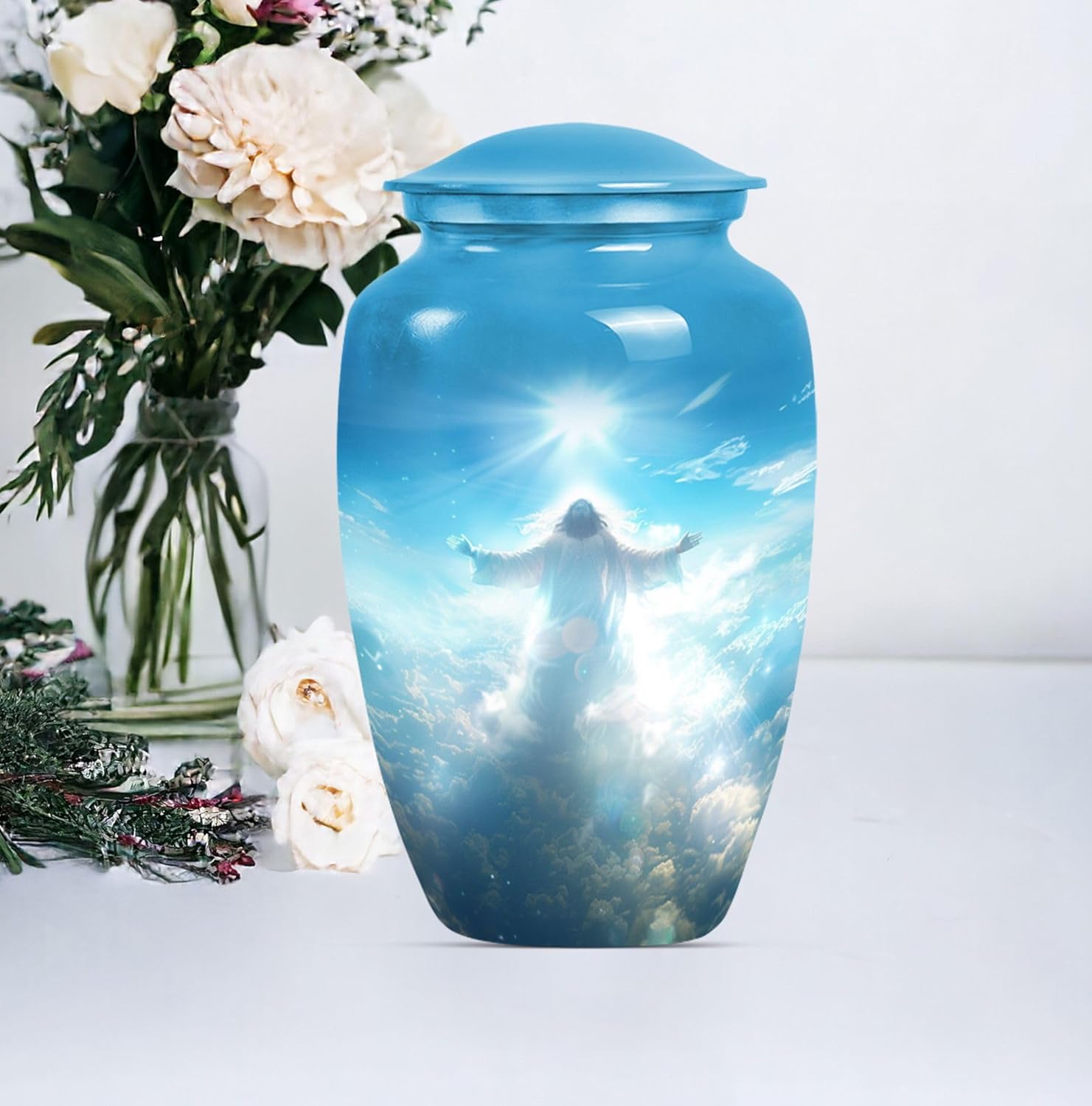 Jesus Cross Urn for Ashes - Large Velvet Bag Included