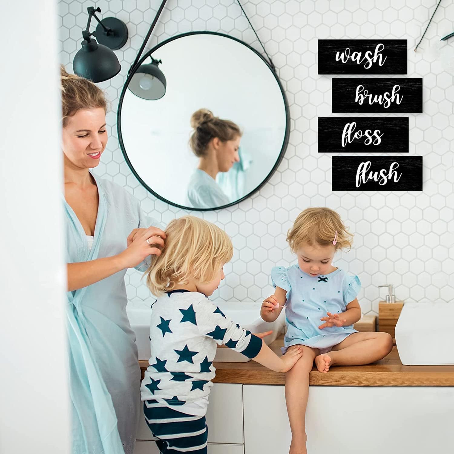 Bathroom Wall Decor with Wash Brush Floss Flush Sign