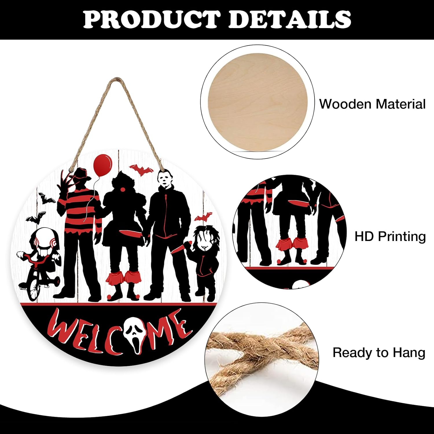 Welcome Halloween Horror Movie Characters Front Door Sign