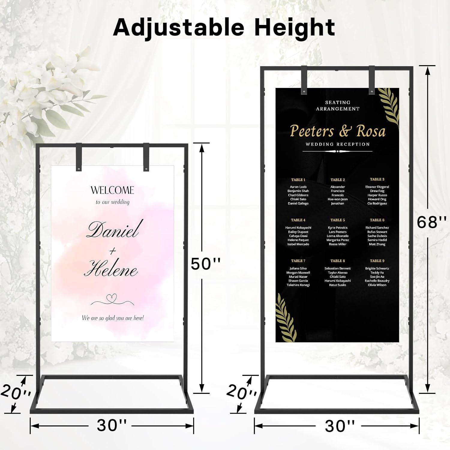 Wedding Welcome Sign Stand with Custom Design and Leather Straps