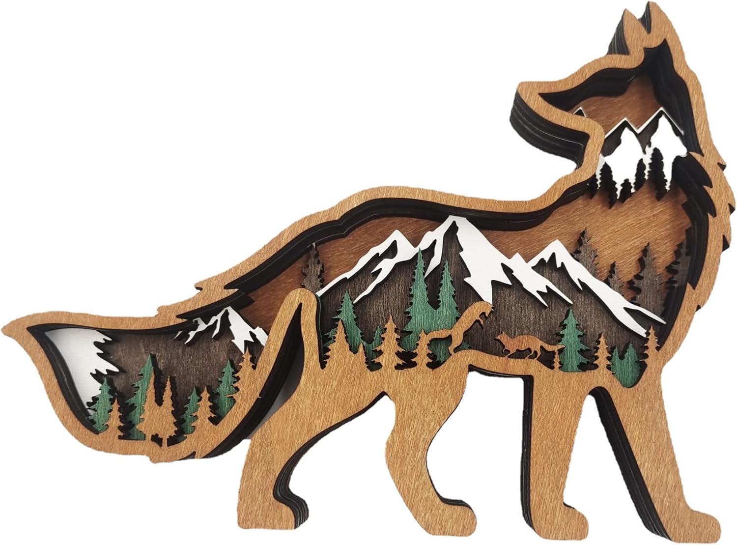 Laozai Rustic Wooden Wall Sculpture Forest Animals Fox Decor