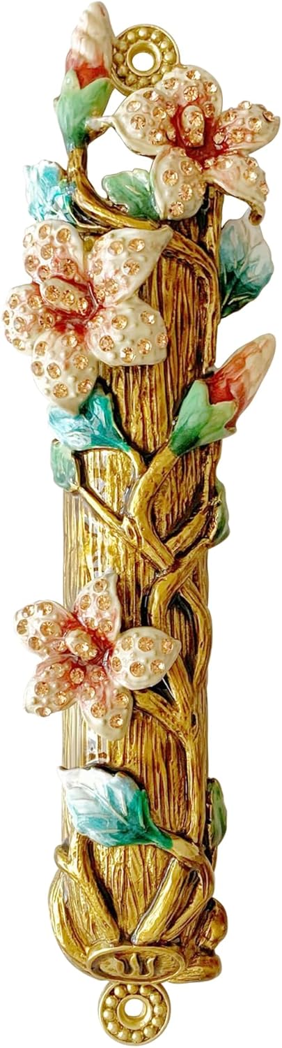 Hand Painted Mezuzah with Enamel Design and Scroll