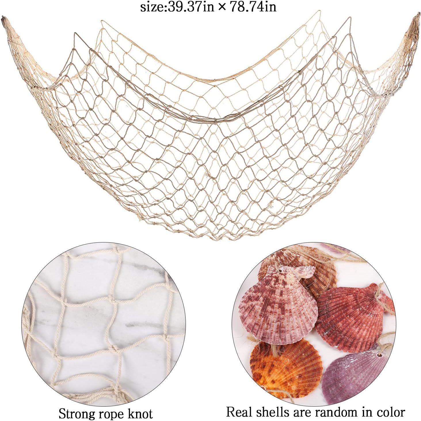 Mediterranean Fishing Net Wall Decor with Shells 79x40 Inch