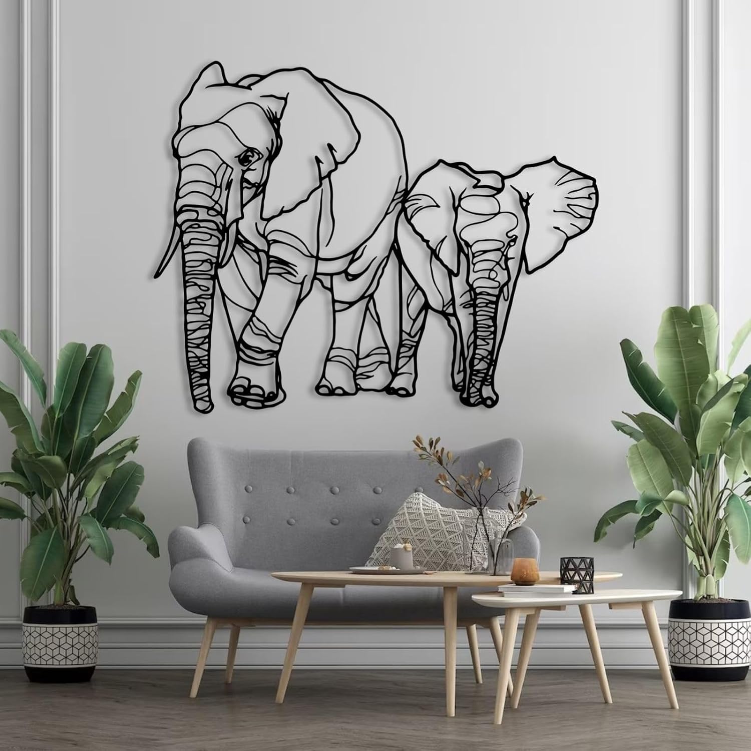 Gold Elephant Wall Decor Set with Mama and Baby