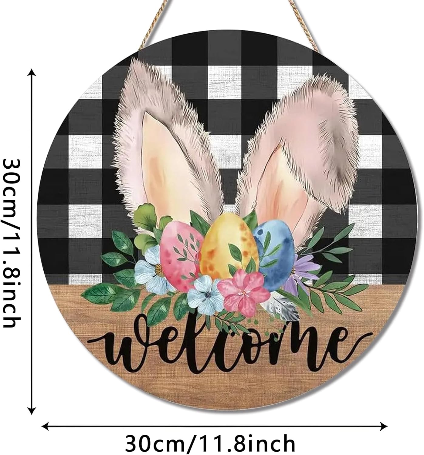 Easter Door Sign with Bunny Ears and Flowers