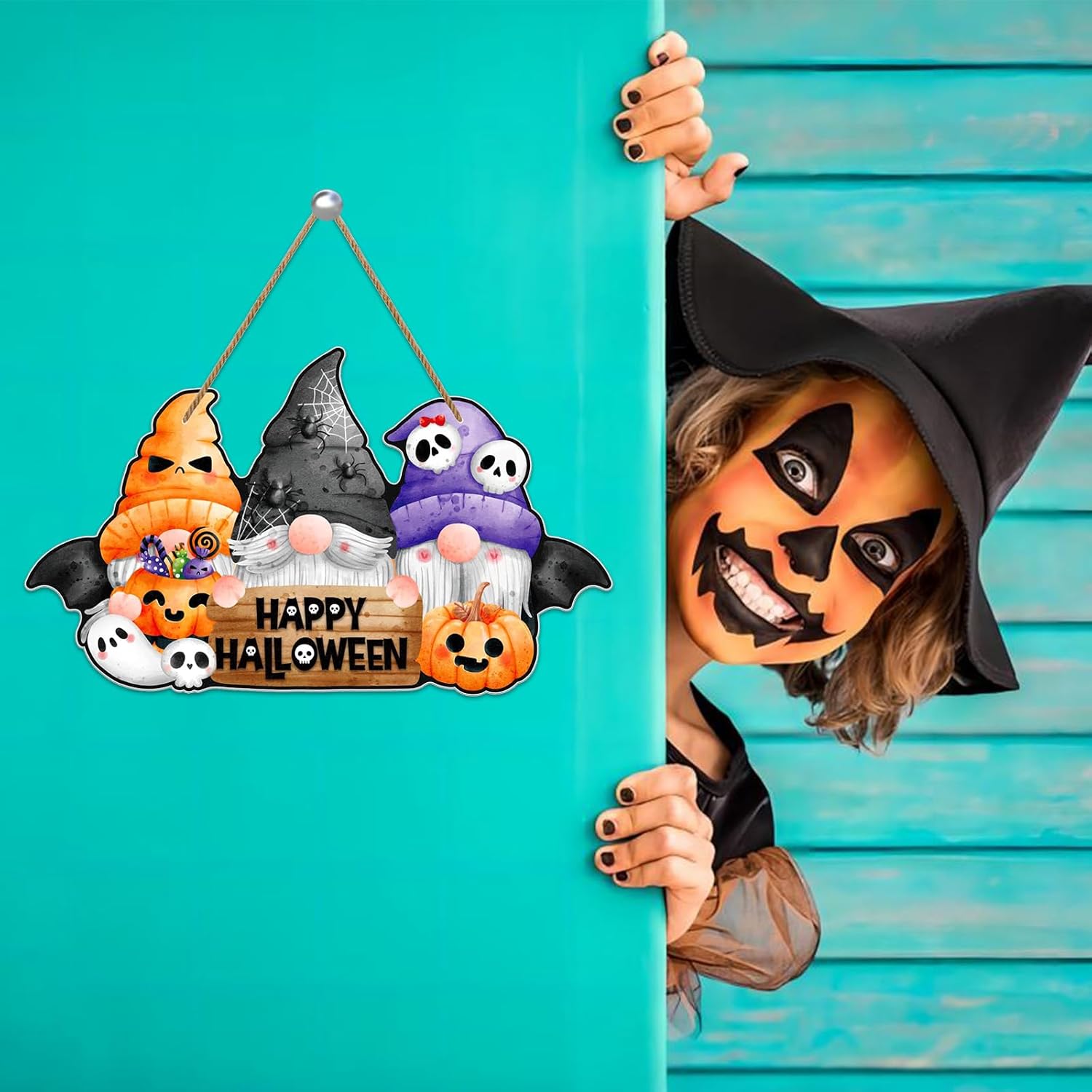 Happy Halloween Gnome Wreath Door Sign