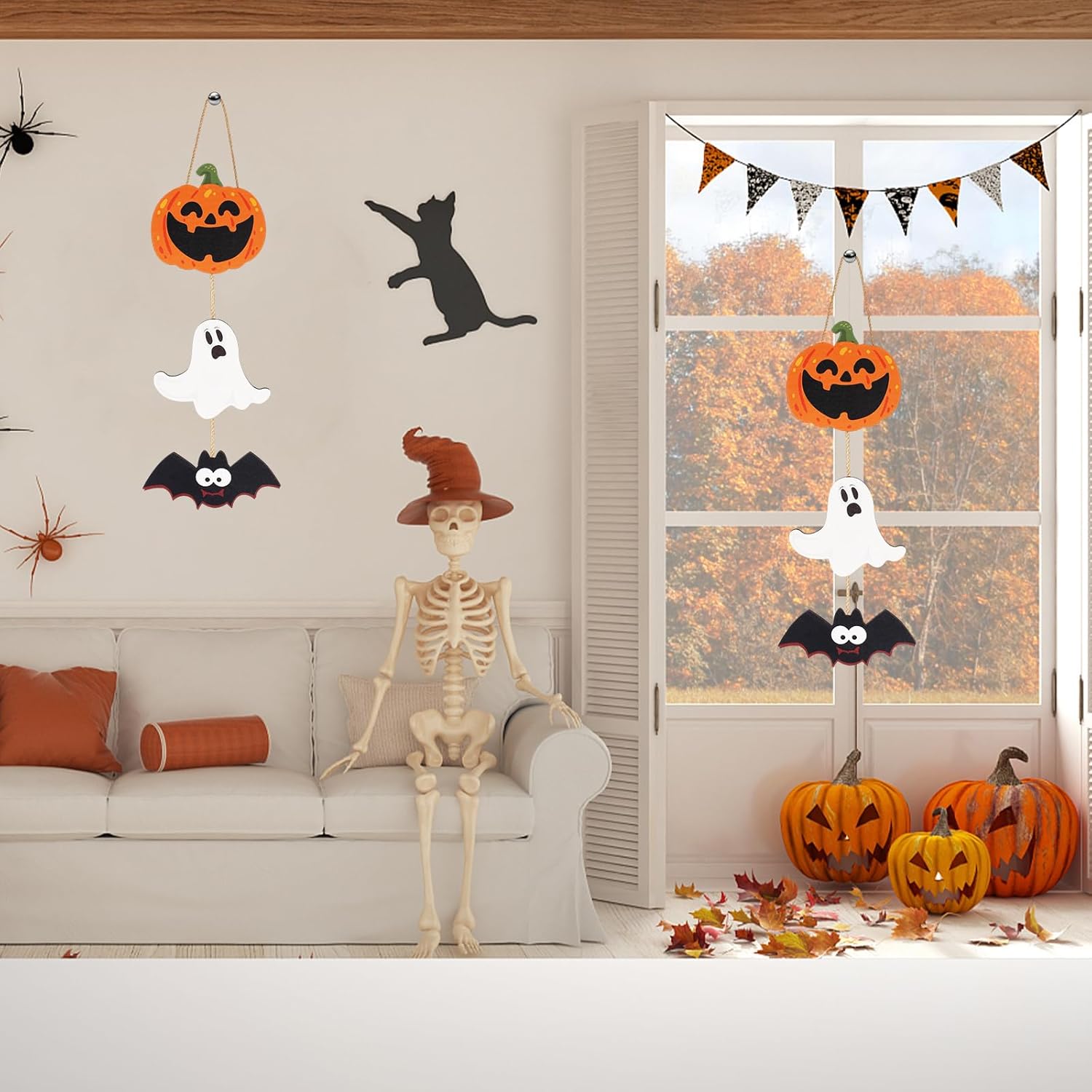 2Pack Halloween Door Sign Decorations Wooden Hanging Trio Set