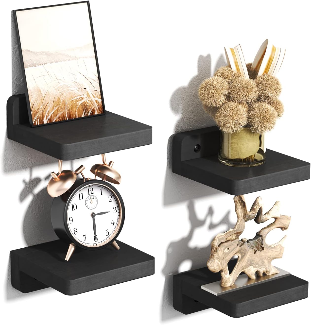 SRIWATANA Weathered Black Floating Shelves Set of 4
