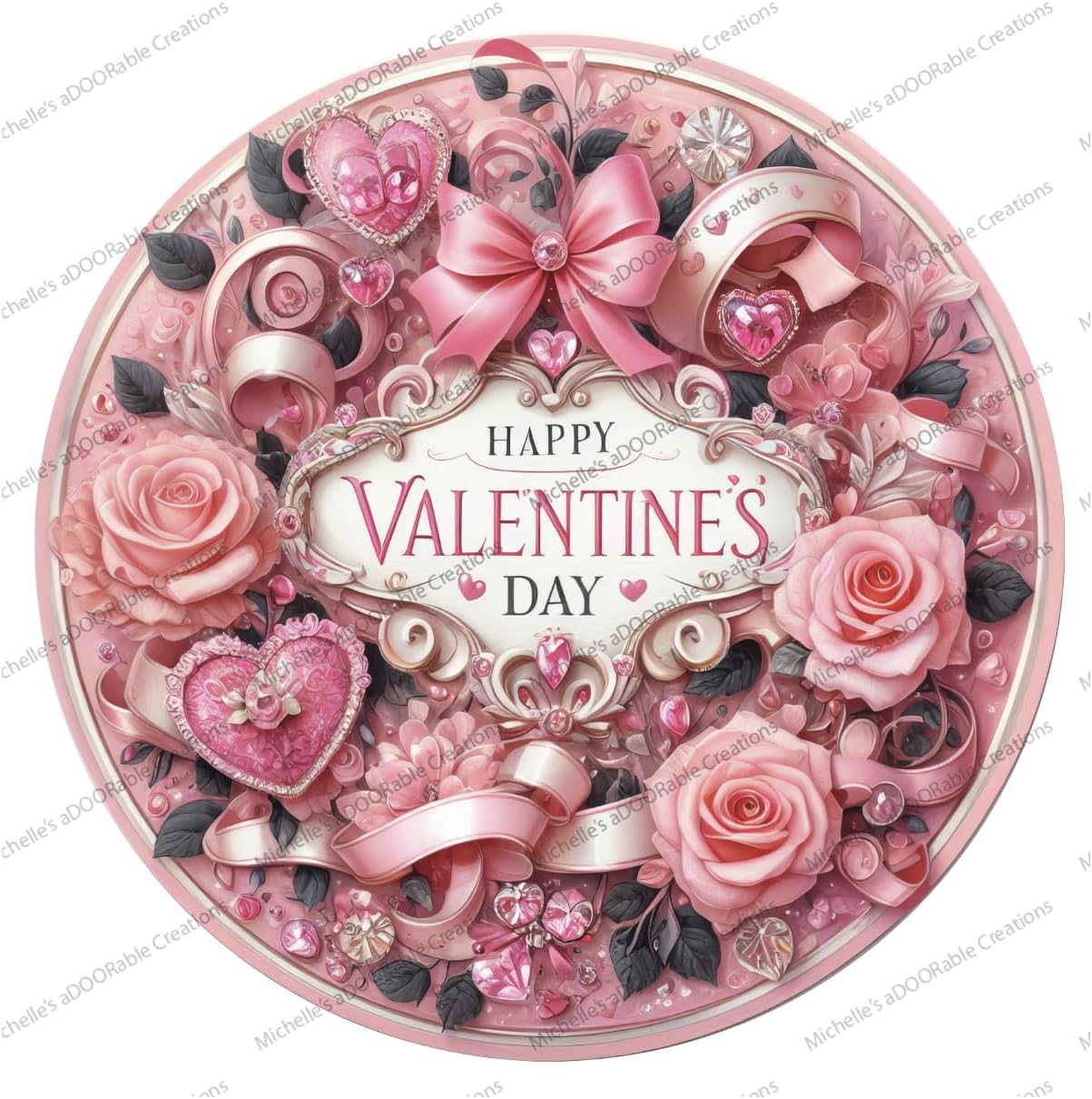 Victorian Valentines Day Pink Round Metal Wall Art Sign Door Hanger