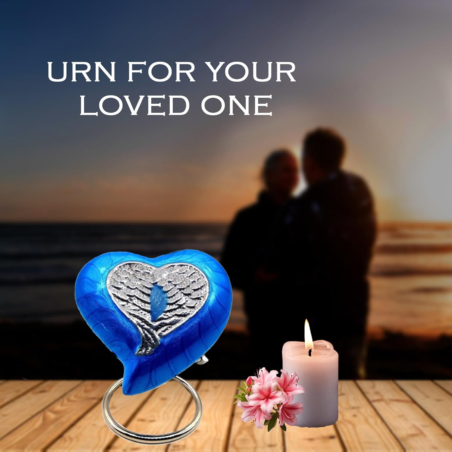 Handcrafted Heart Urn with Angel Wings for Human Ashes