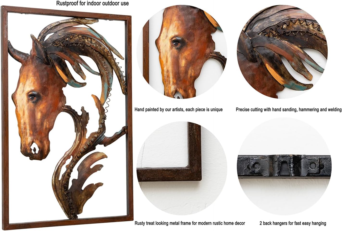 GAUMAANLEI Unique Handcrafted Metal Horse Head Wall Art