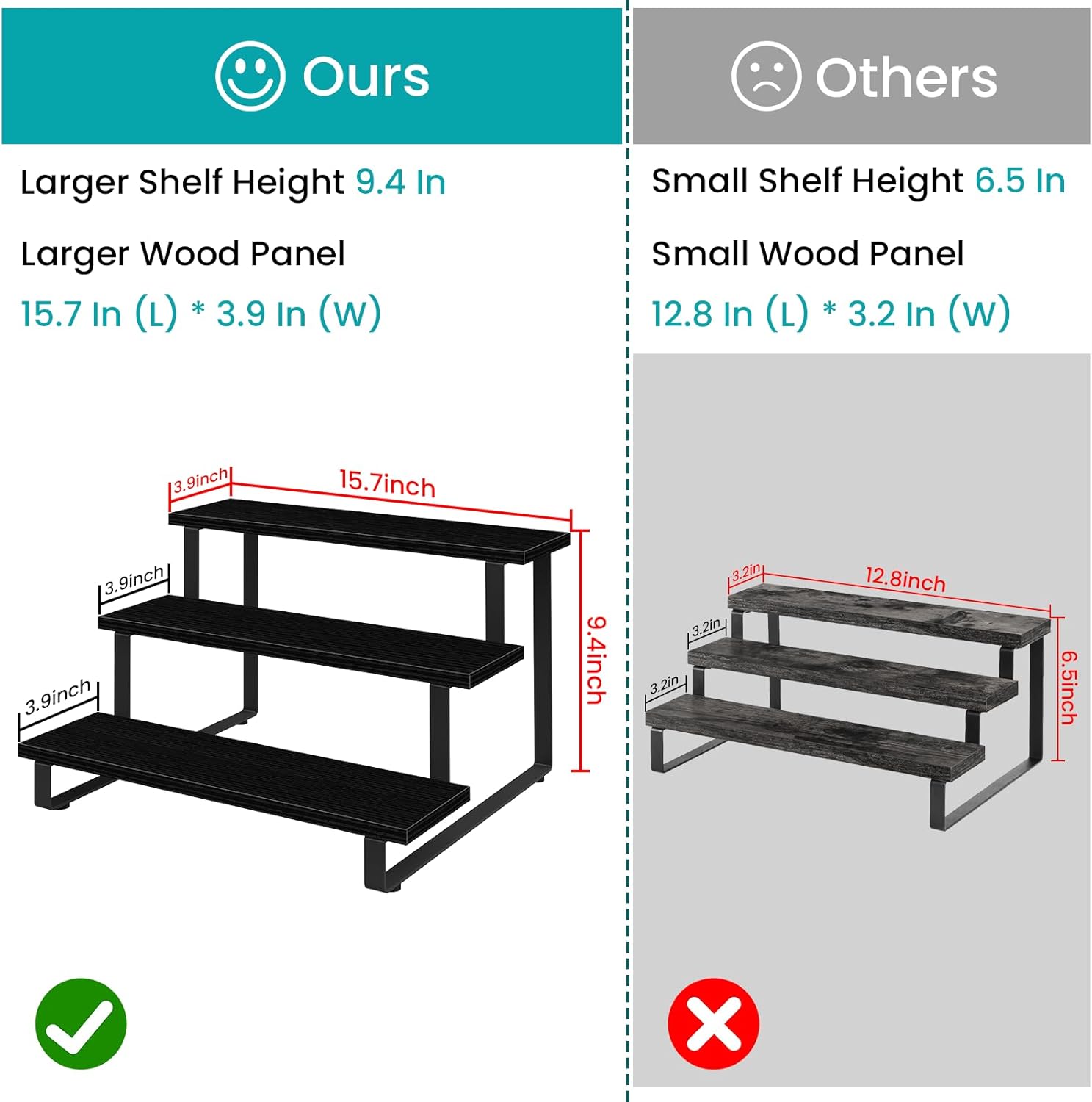 ELITEROO 3 Tier Wooden Display Riser Stand Black