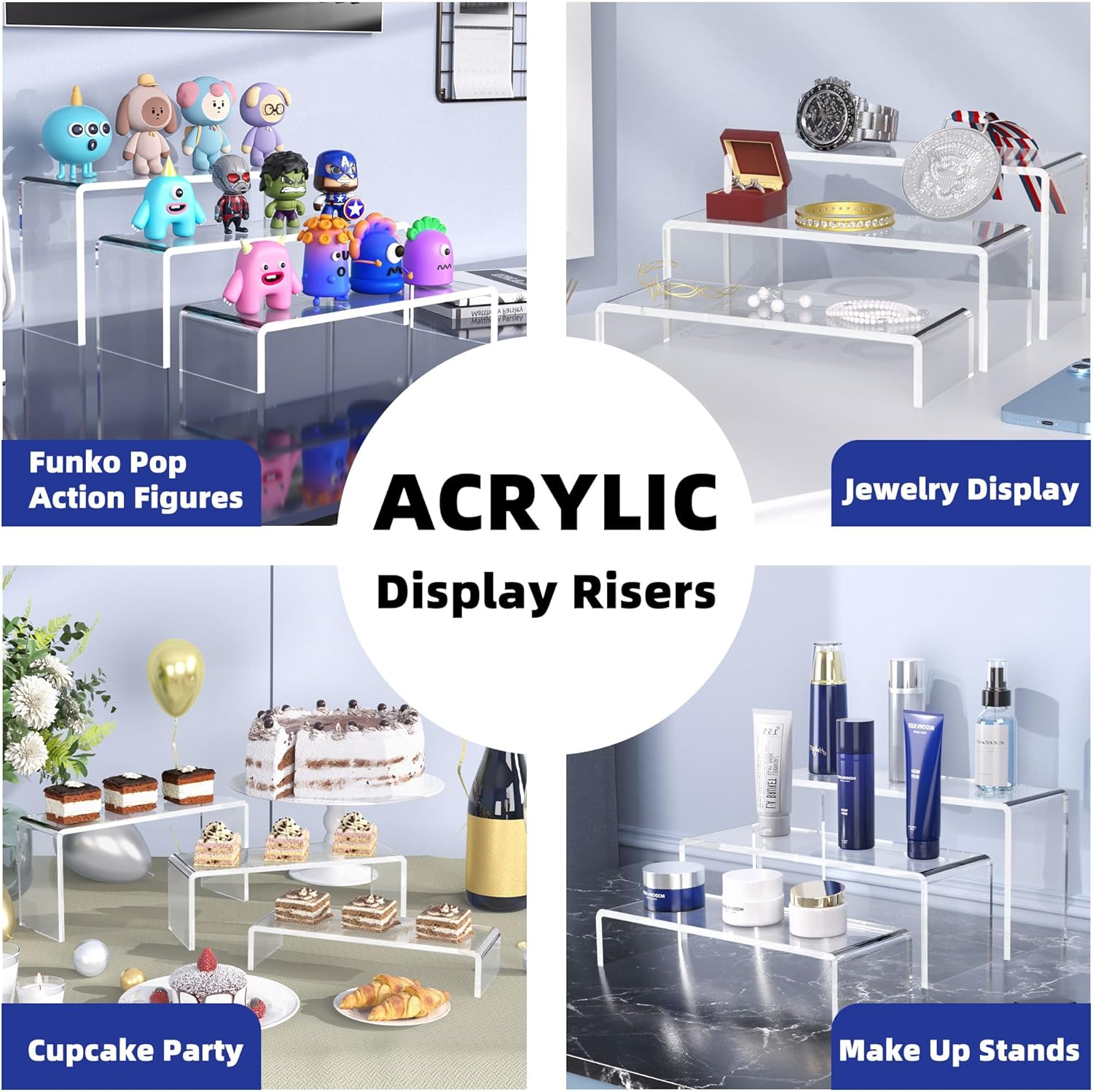 Goabroa 12 Pcs Clear Acrylic Risers Display Stands 3 Tiers