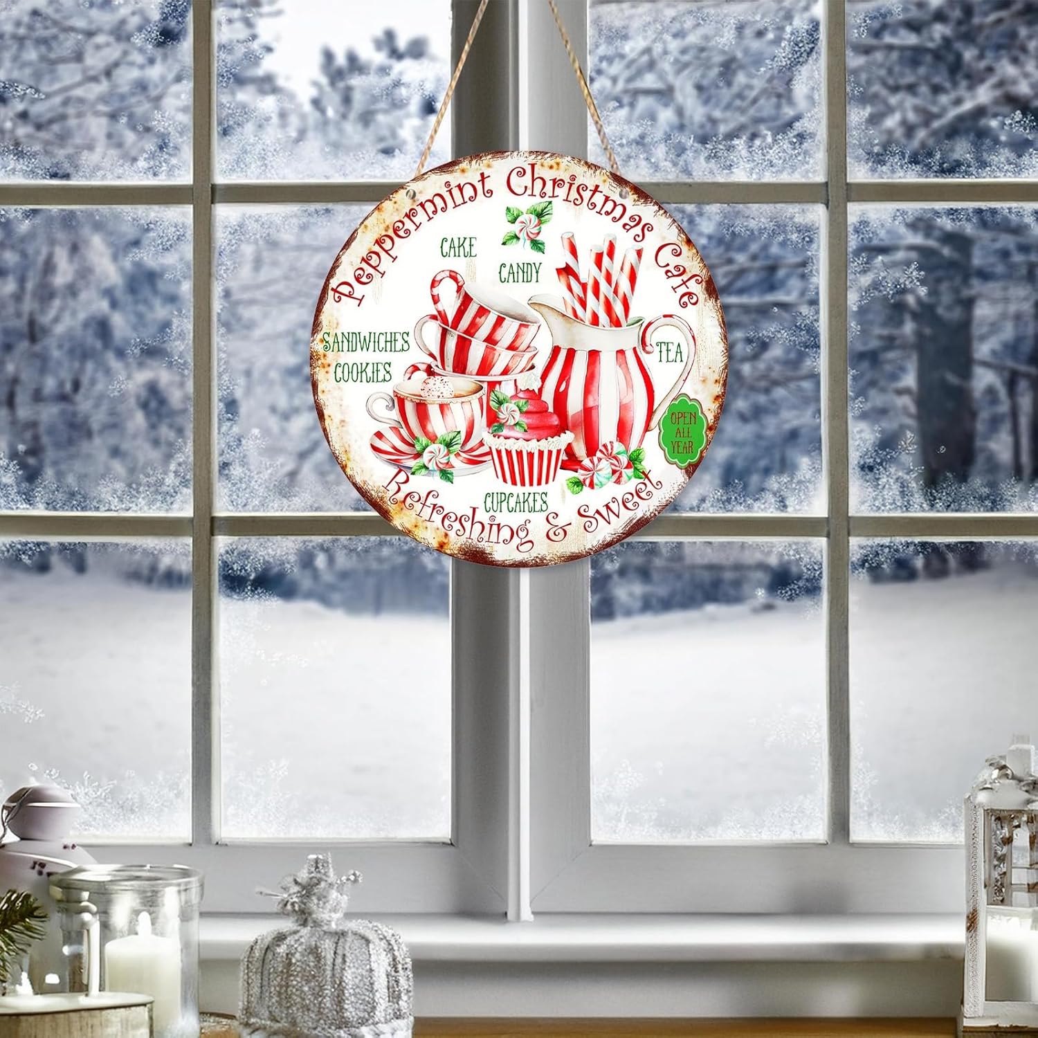 Wooden Christmas Welcome Door Wreath Sign