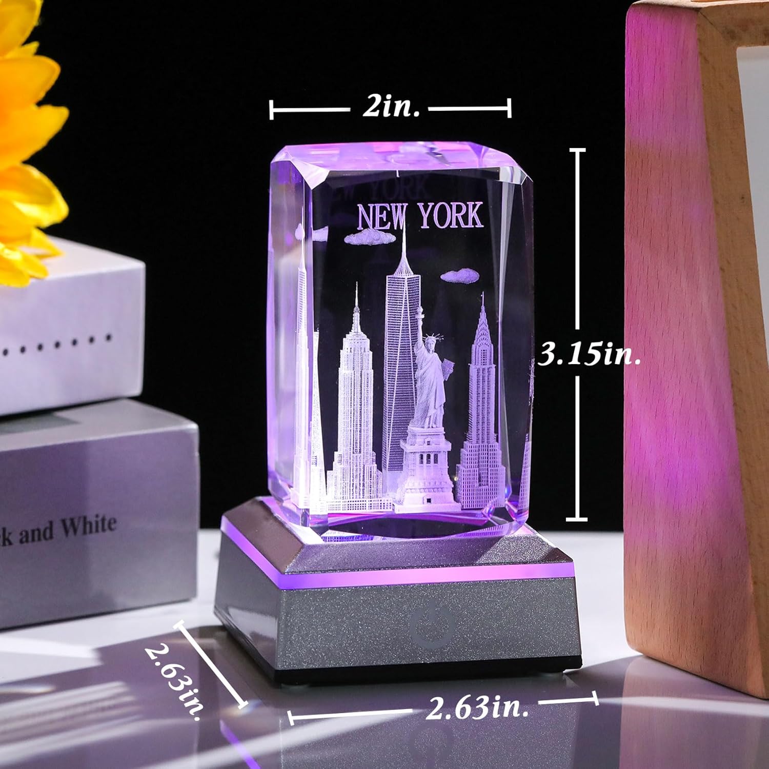 Movdyka 3D Crystal Statue of Liberty Figurine with LED Base