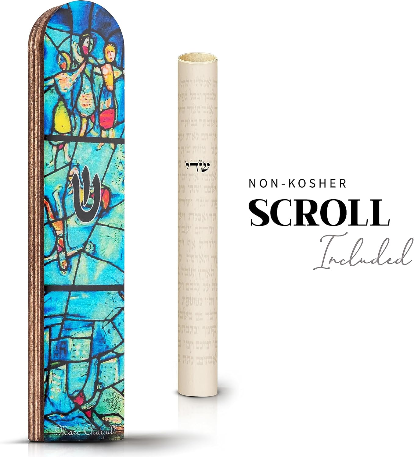 SURI Wooden Mezuzah with Turquoise Design 5 Easy Install Judaica
