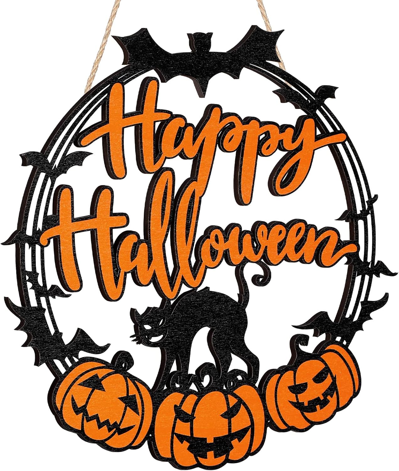 Bucherry Halloween Black Cat Pumpkin Door Sign