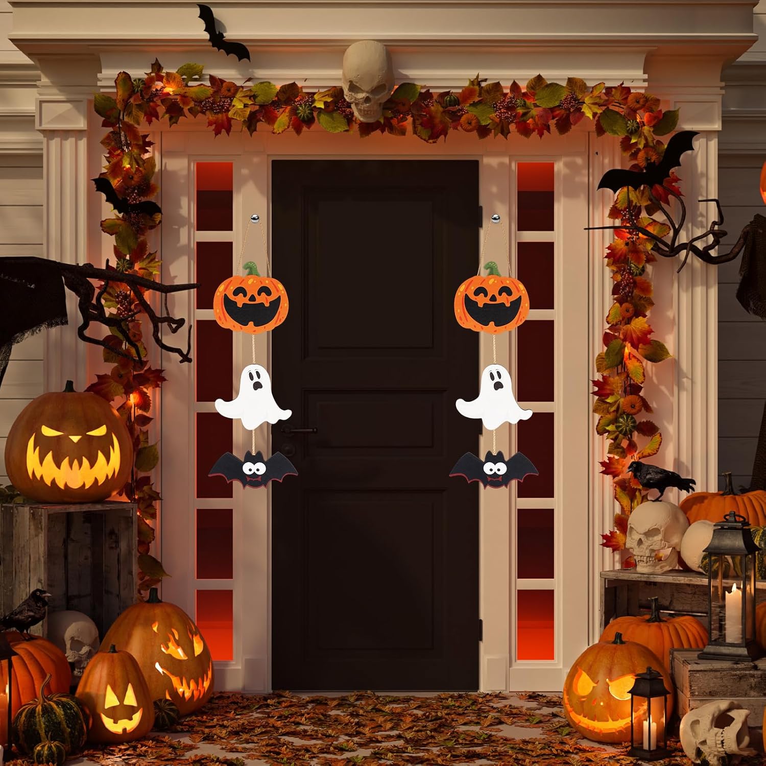 2Pack Halloween Door Sign Decorations Wooden Hanging Trio Set