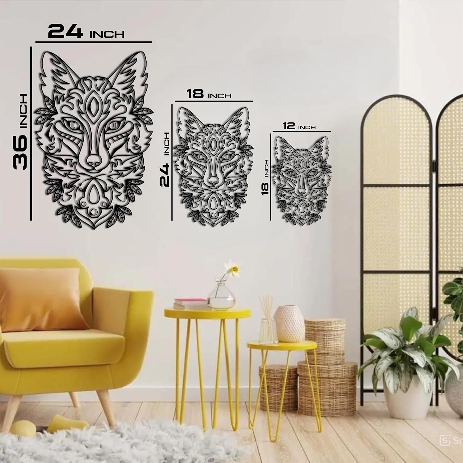 Black Metal Decorative Fox Wall Art Sculpture