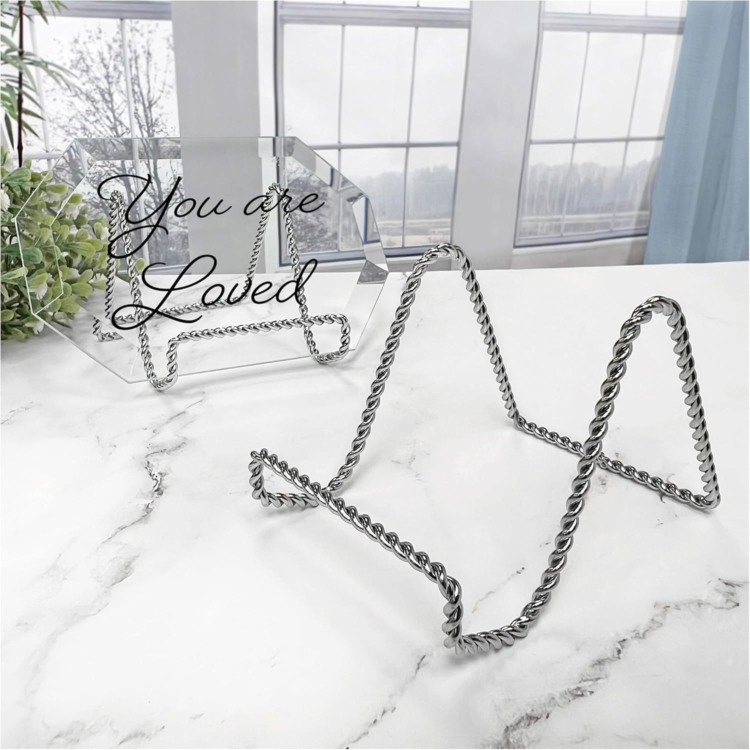 Bards Twisted Silver Wire Easel Stand 3x3x45 Inch