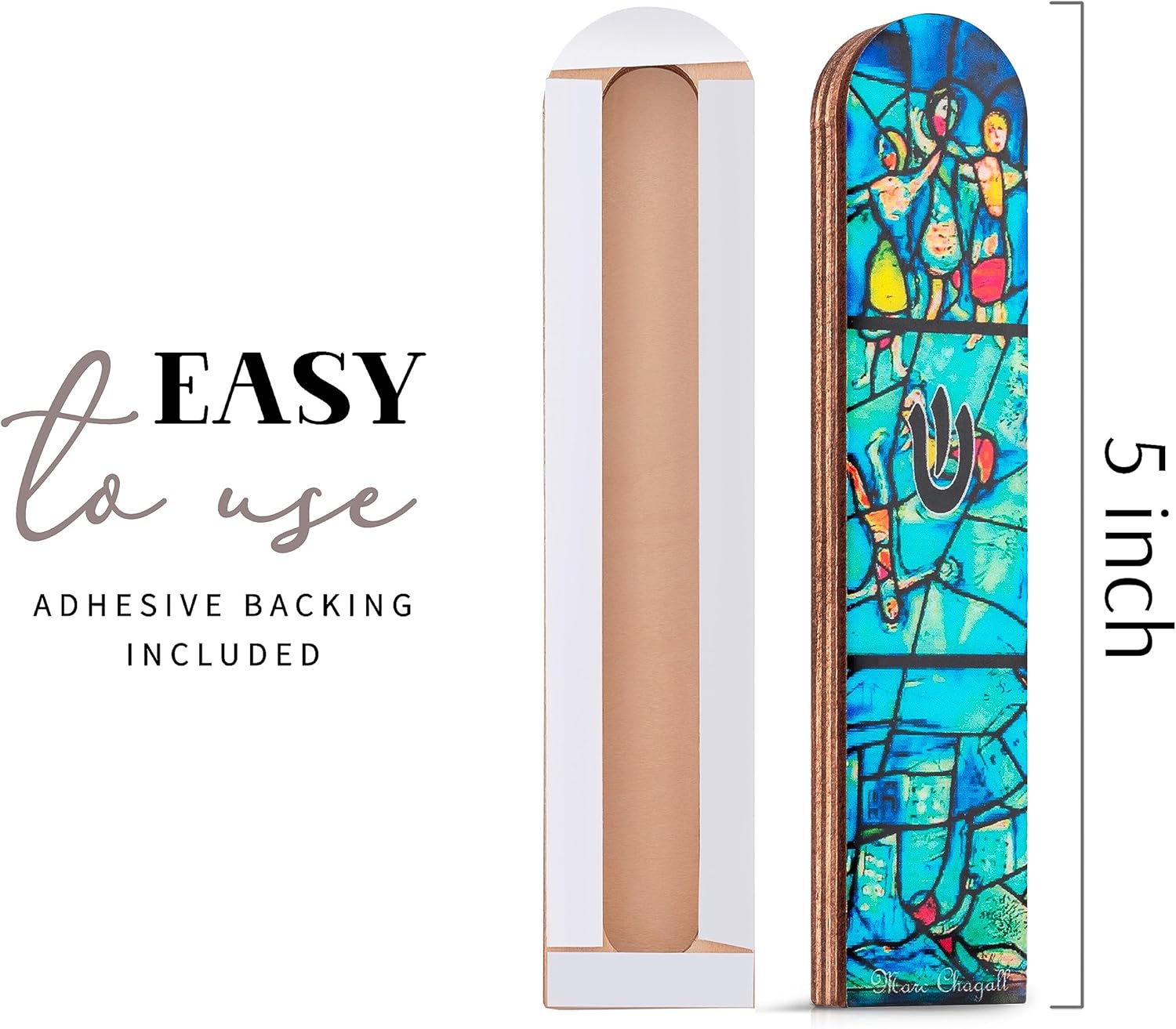 SURI Wooden Mezuzah with Turquoise Design 5 Easy Install Judaica
