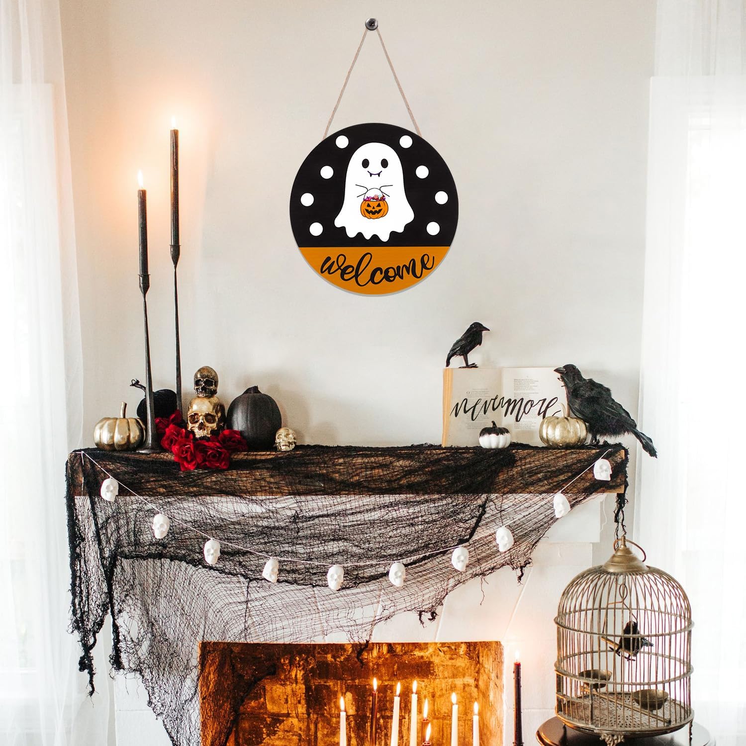 Halloween Door Hanging Ghost Welcome Sign Decor