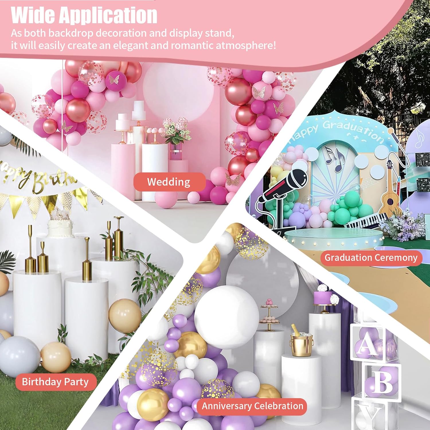 3 Pcs White Round Cylinder Pedestal Stand for Decor