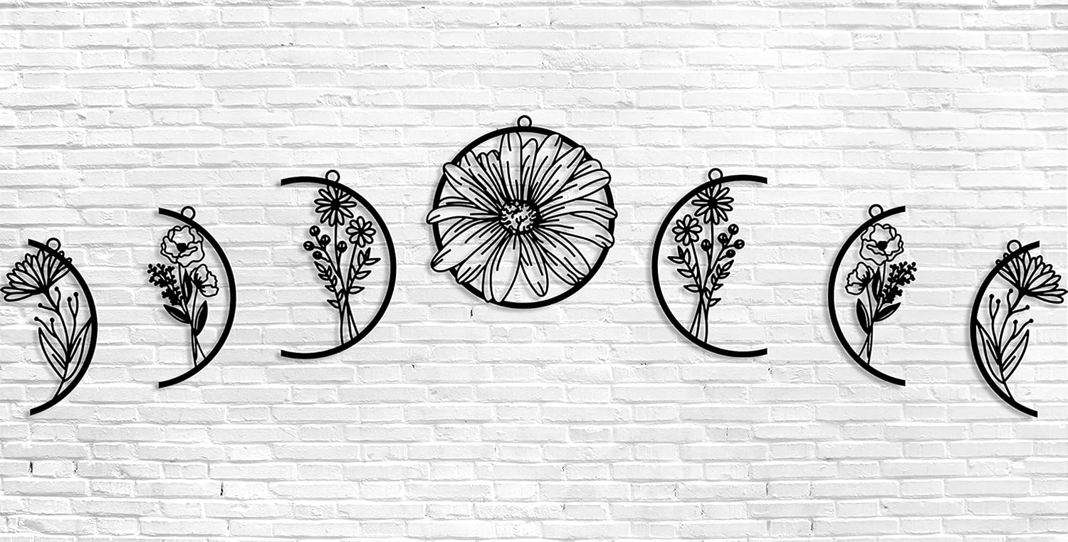 Moon Flower Metal Art Wall Sculpture Black