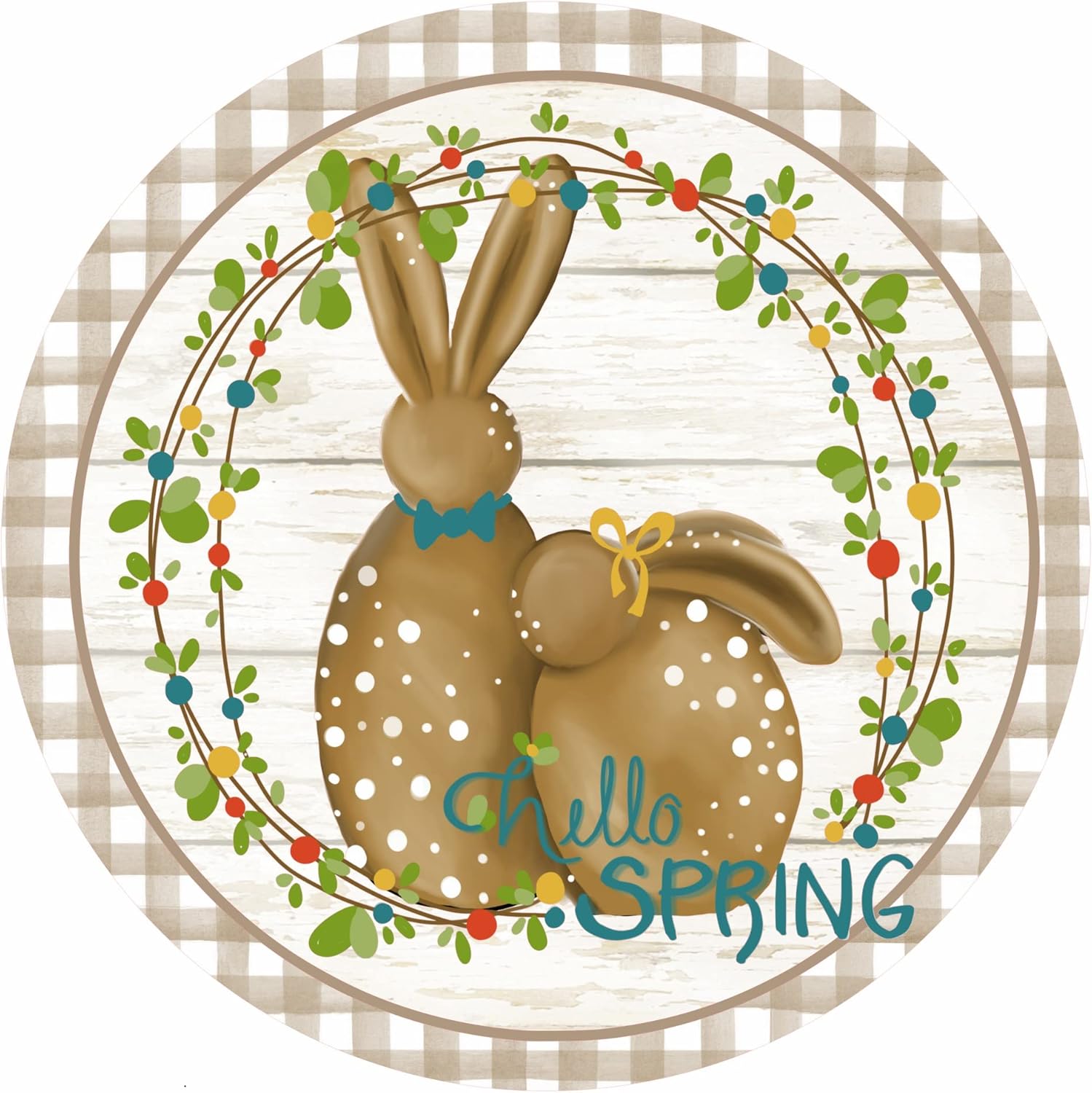 Hello Spring Bunnies 8x8 Inch Decorative Metal Sign