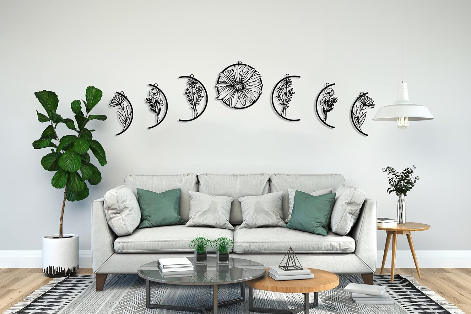 Moon Flower Metal Art Wall Sculpture Black
