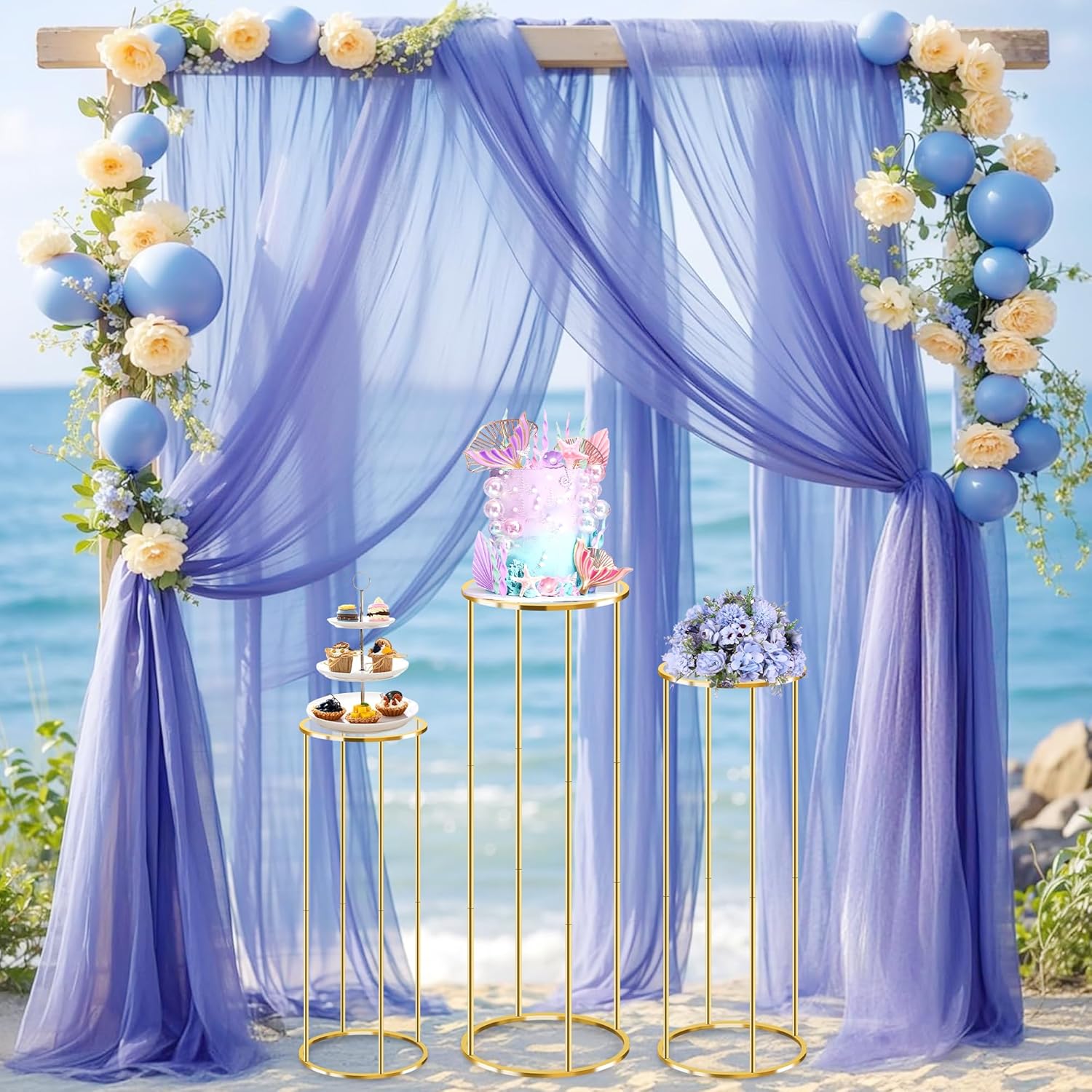 3PCS Gold Metal Cylinder Pedestal Stands For Party Decor