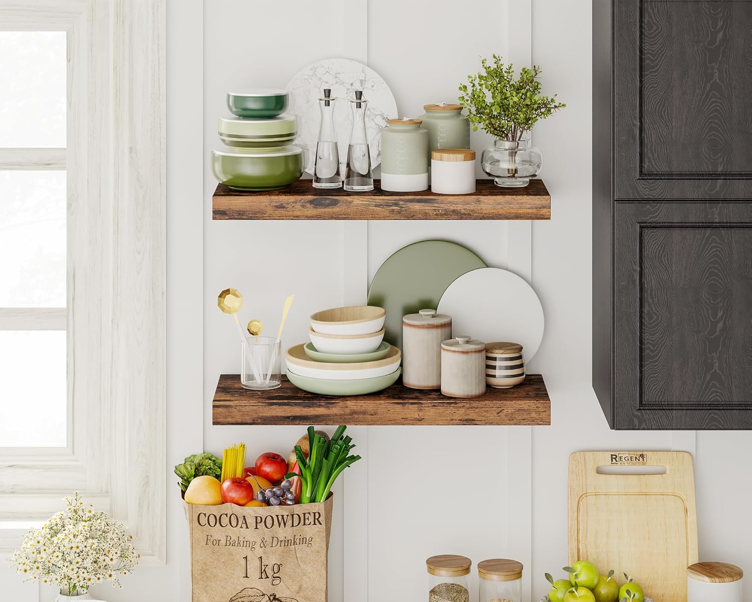 Fixwal 158 In Floating Shelves Set of 6 Rustic Brown