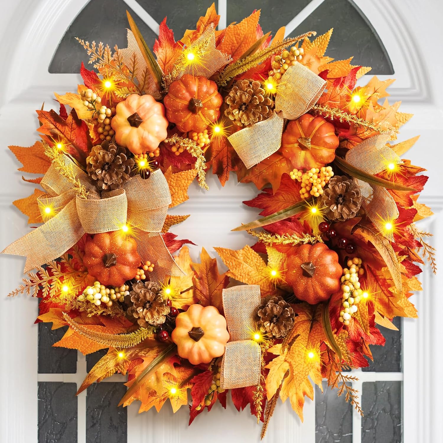 Yastouay 20 Inch Fall Wreath for Front Door