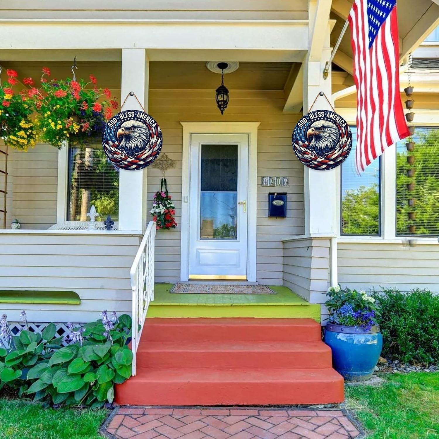 4th of July Patriotic Door Sign with Eagle and Flag Design