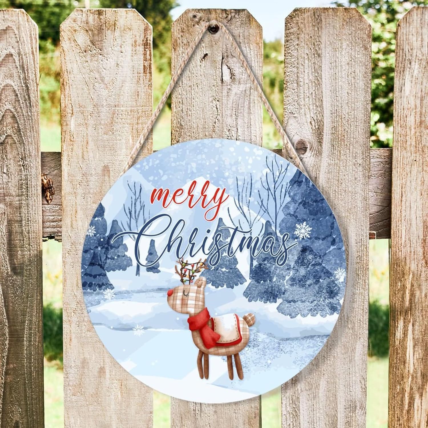 Farmhouse Door Hanger Christmas Wood Sign 12x12in