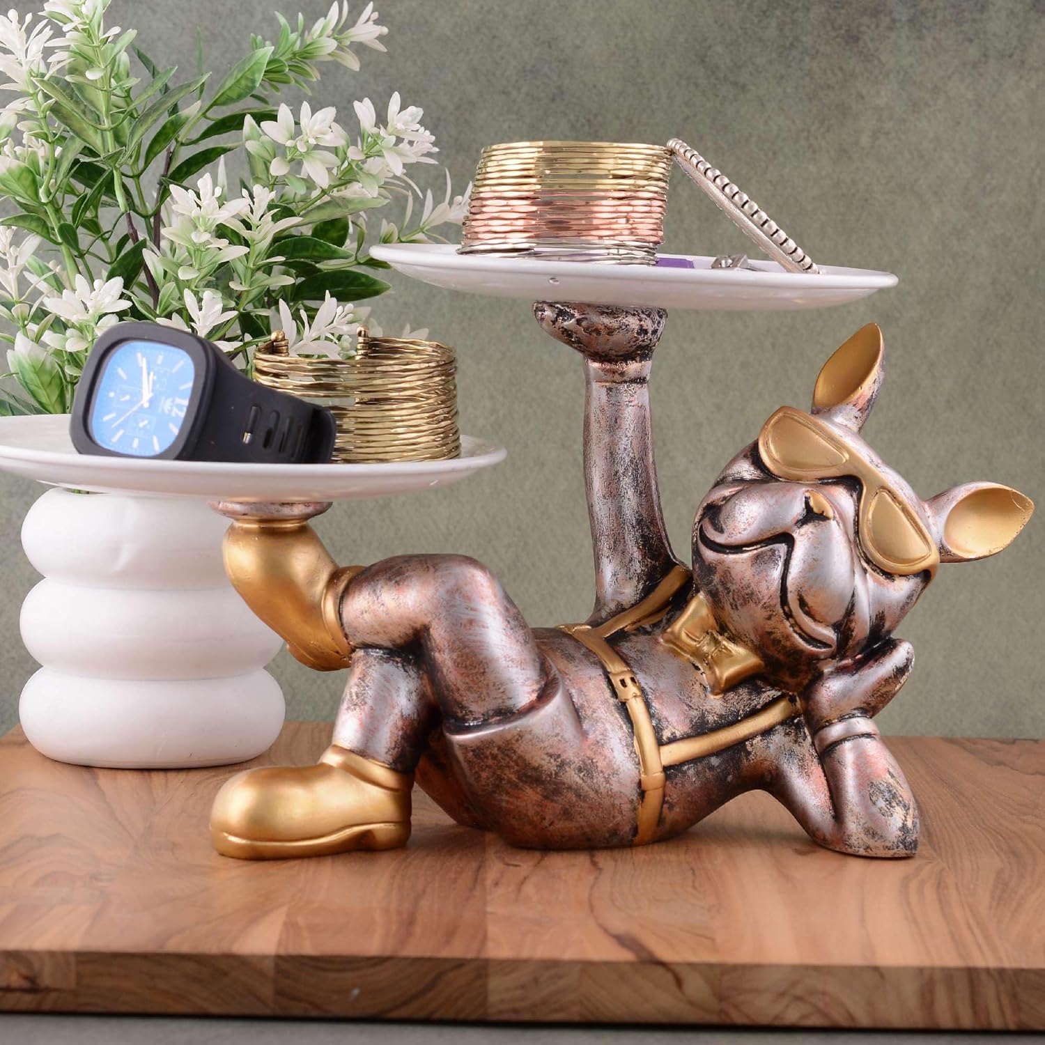Cute Resin Cool Dog Sculpture Storage Tray