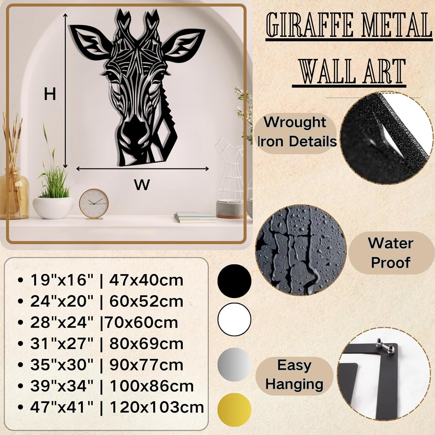 Stylish Giraffe Metal Wall Art Decor - Black 19x16