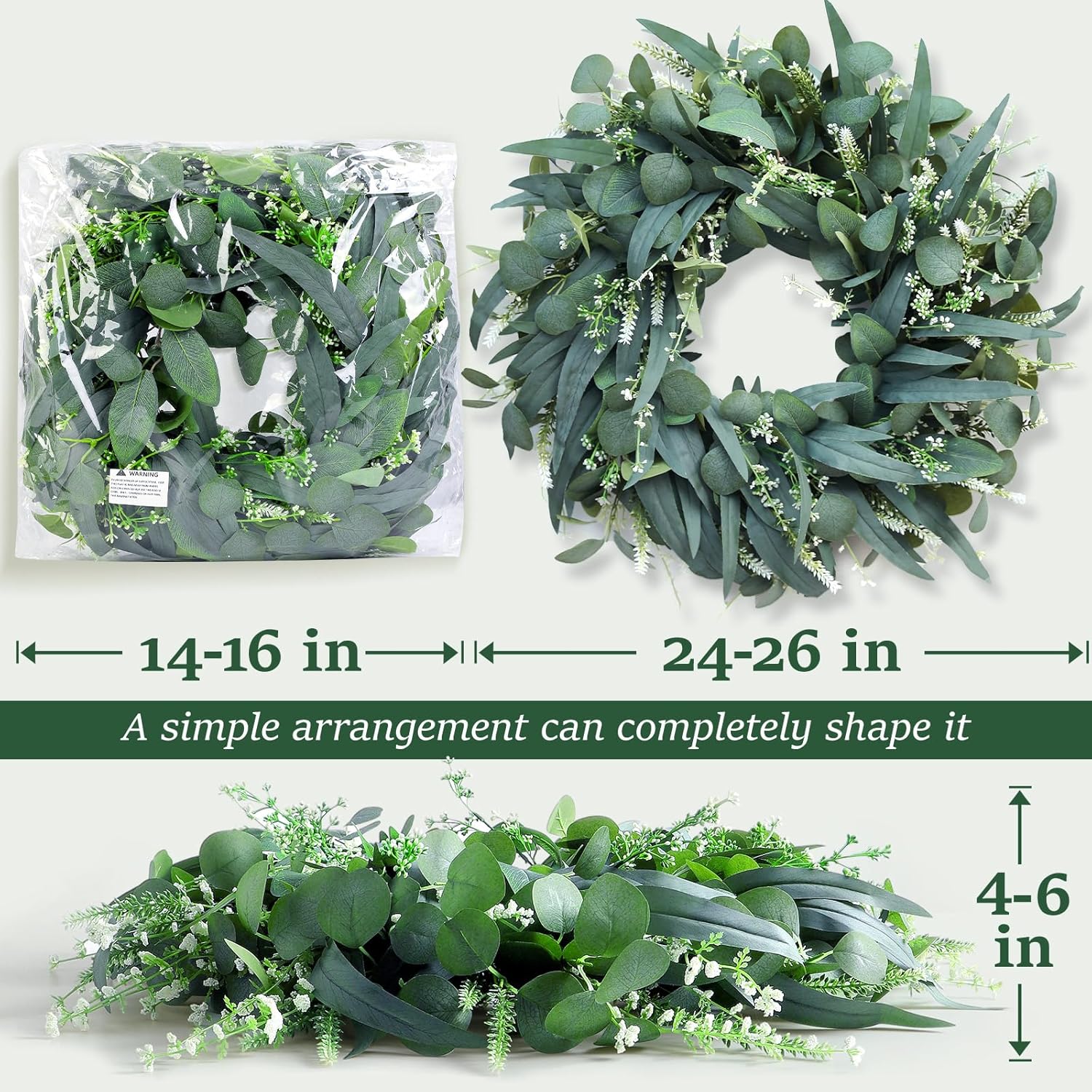 24-26 Inch Eucalyptus Wreath for Front Door and Wall