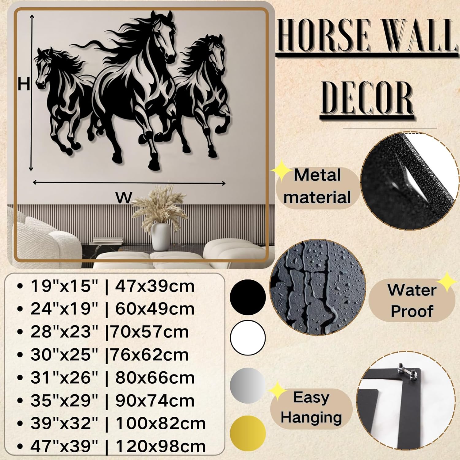 Metal Horse Wall Decor 24x19 Inch Sculpture