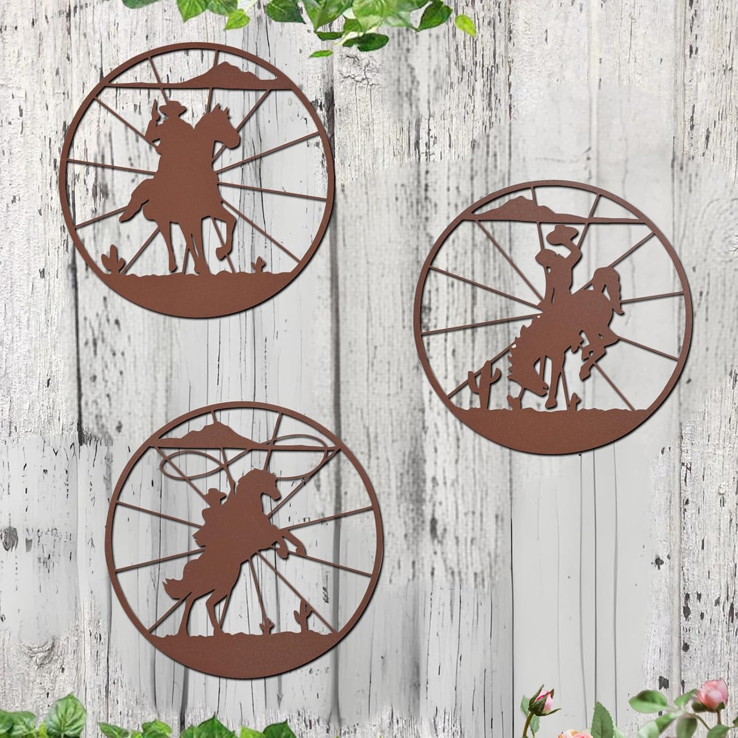 QZGXDECO 98 Inch Western Cowboy Wall Art Decor 3PCS Rust