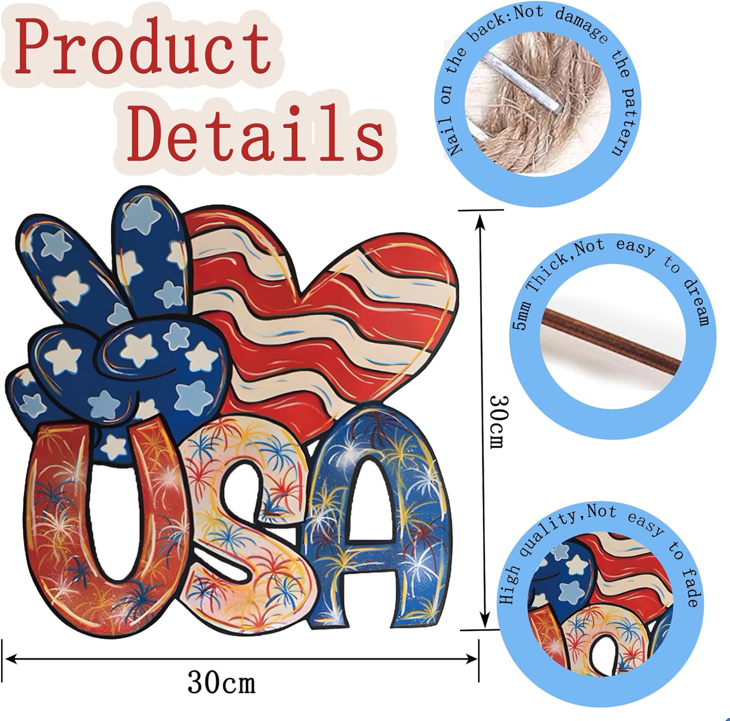 4th of July Wooden Door Wreath Decor Sign