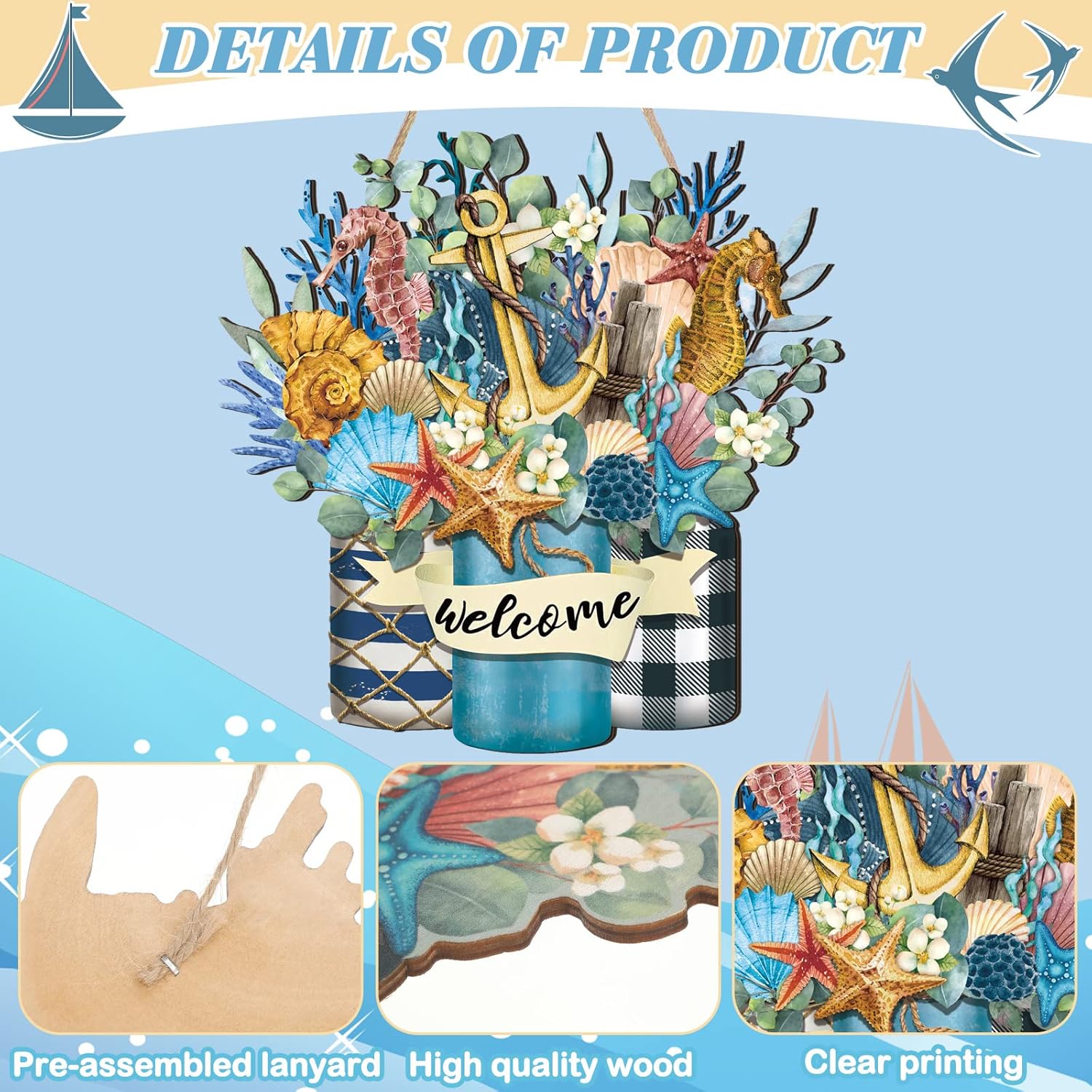 Shellwei 12 Inch Summer Welcome Door Sign