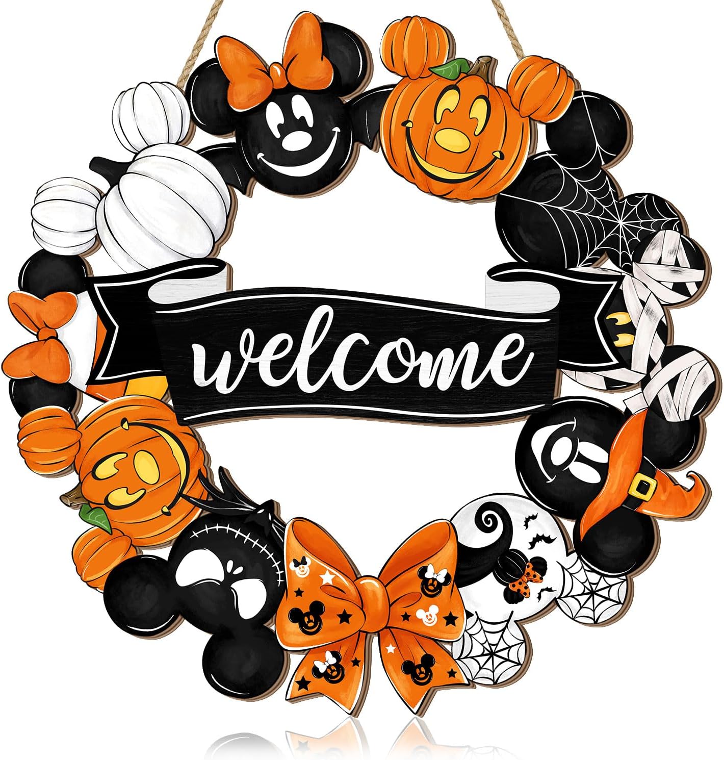 Cute Halloween Mouse Wreath Door Welcome Sign