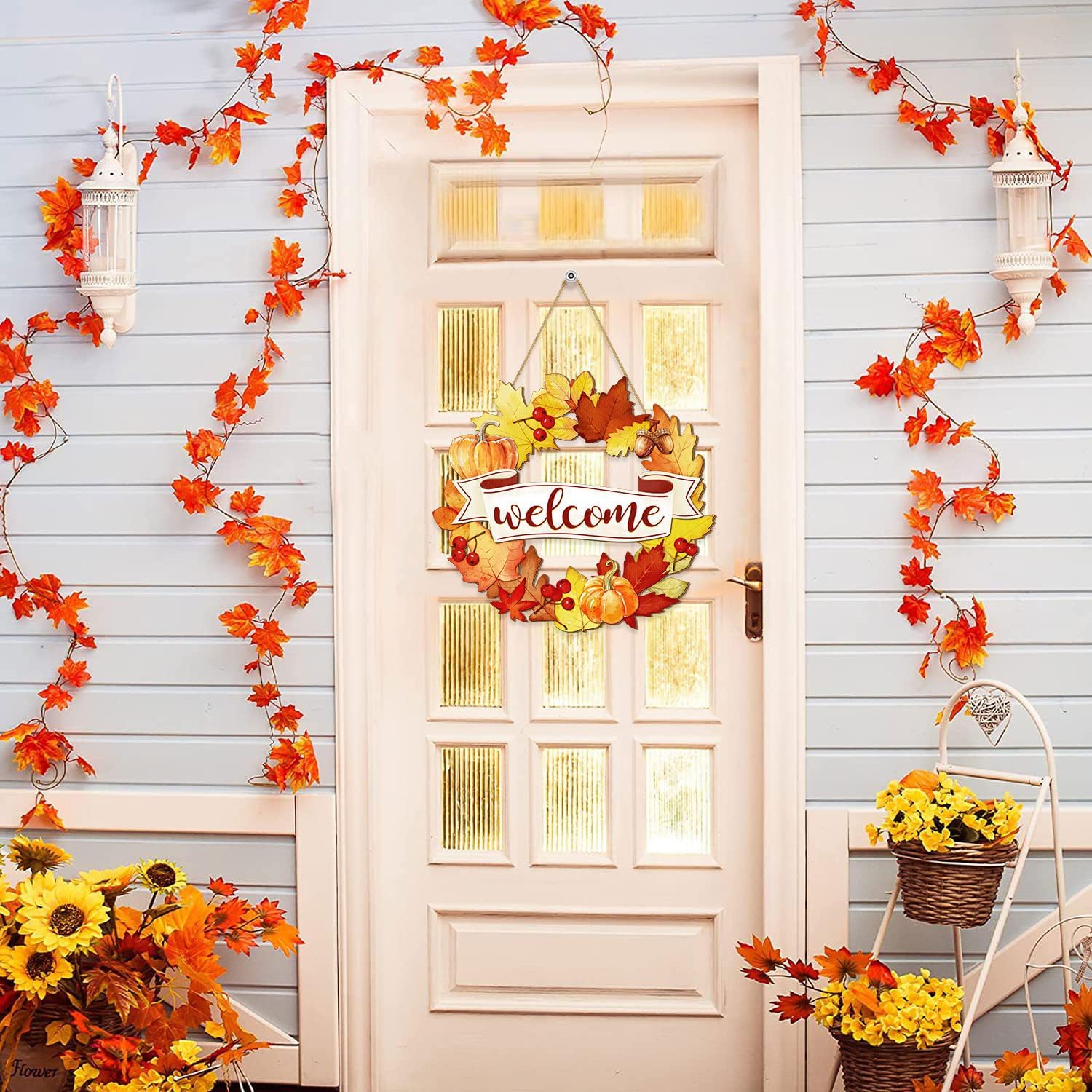 Fall Wood Wreath Front Door Sign Decor