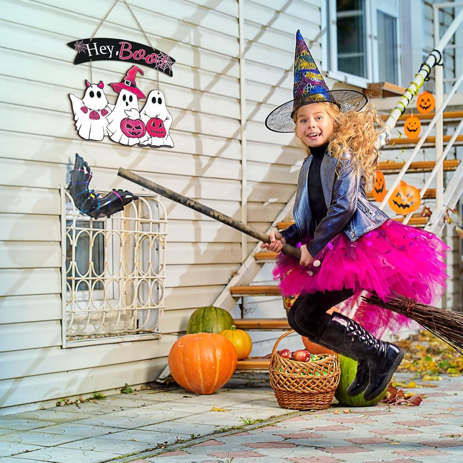Kigley Halloween Wooden Door Decor Set with 3 Signs