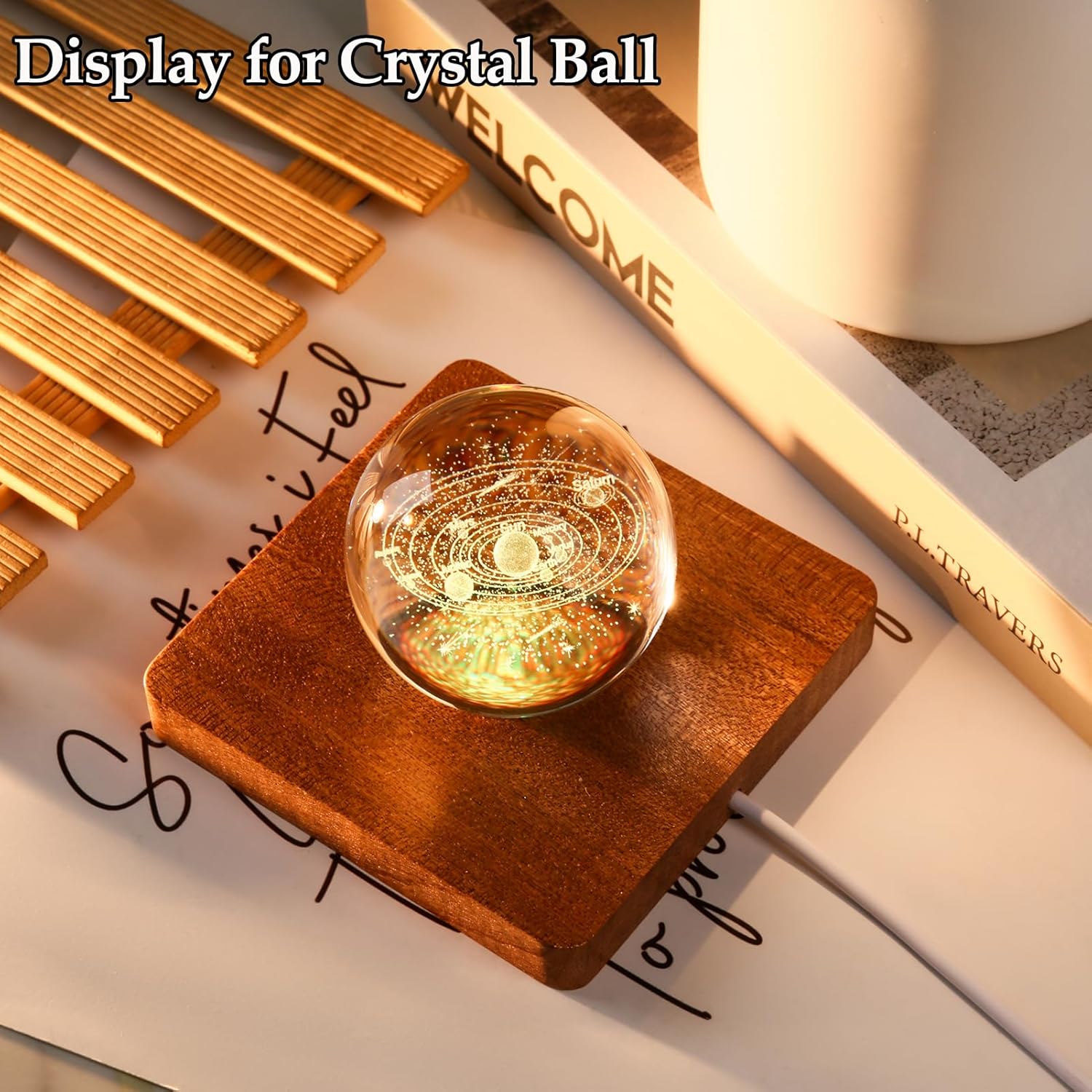 IFOLAINA LED Wood Base for Crystal Display