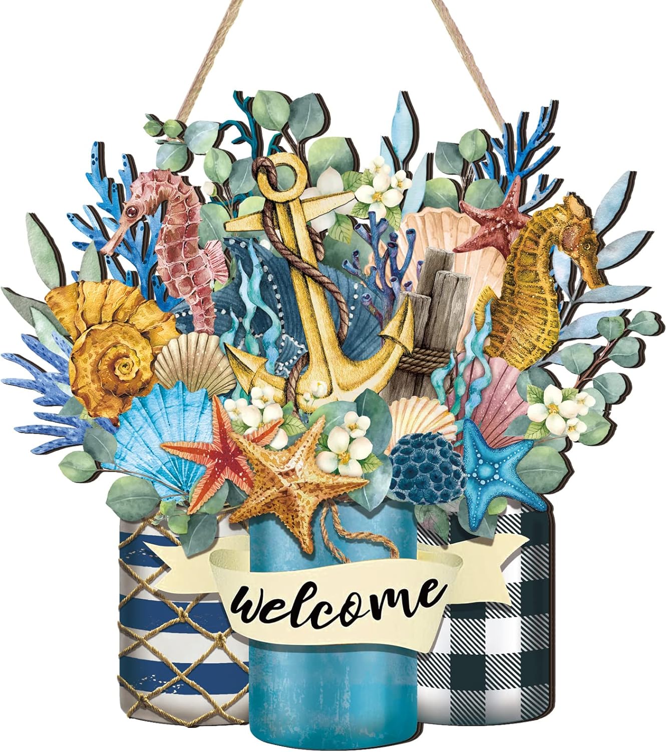 Shellwei 12 Inch Summer Welcome Door Sign