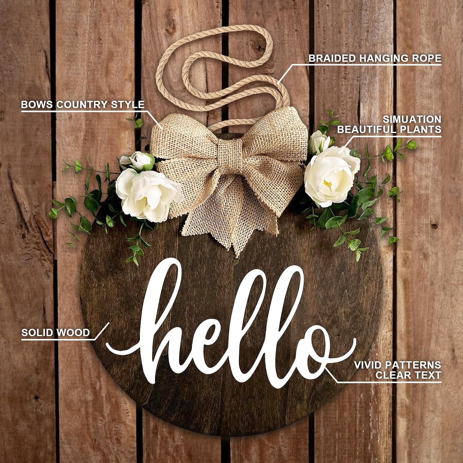 MayAvenue Rustic Round Welcome Sign with Bow and Greenery