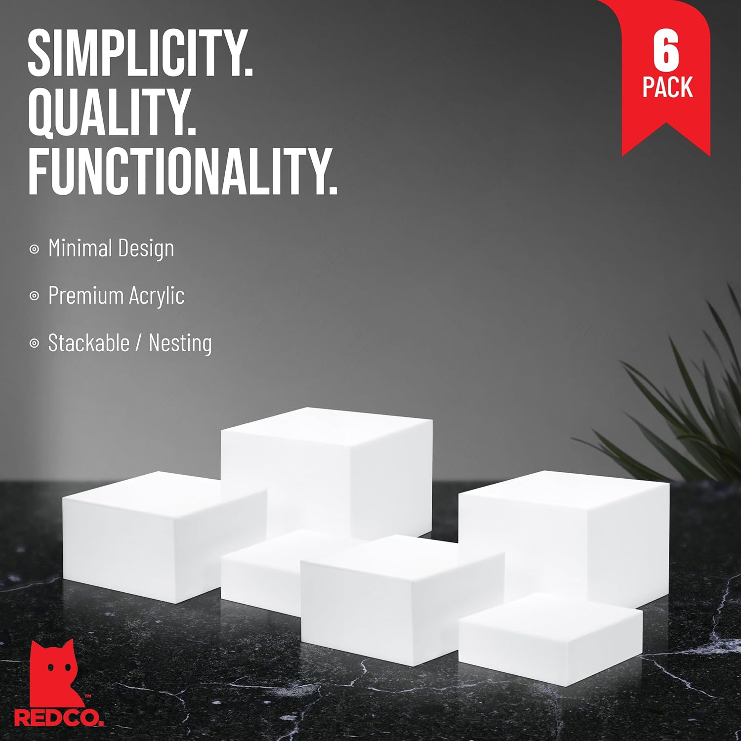 Red Co Set of 3 Glossy White Acrylic Cube Risers with Hollow Bottoms